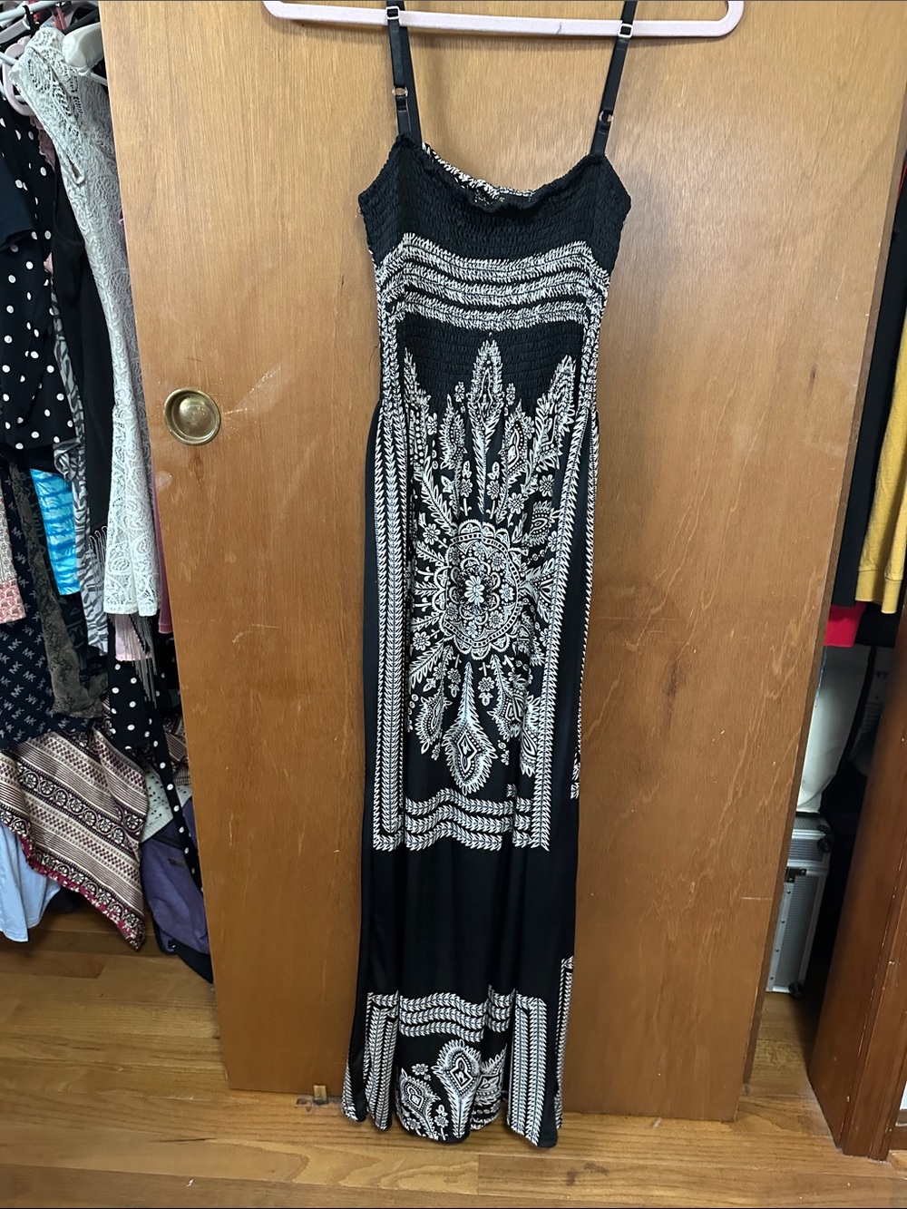 Shoreline Black Maxi Dress with White Medallion Print